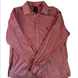 Men’s US polo regular fit size 18 36/37 100% cotton button down shirt, red/white
